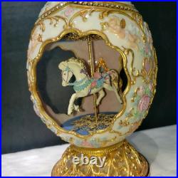 Franklin Mint Faberge Porcelain Musical Carousel Horse Egg 14K Gold Accents
