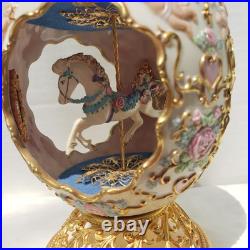 Franklin Mint Faberge Porcelain Musical Carousel Horse Egg 14K Gold Accents