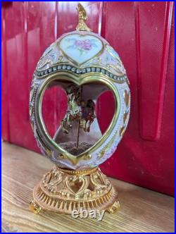 Franklin Mint Faberge Porcelain Musical Carousel Horse Egg Gold Accents