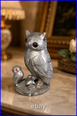 Fred Zimbalist Music Box Figural Owl RED Eye With Baby Owl