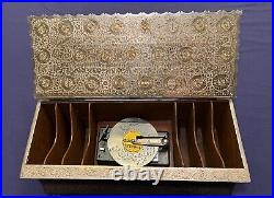 Fred Zimbalist Thorens Music Box Switzerland Etched Silver with 45 Discs See Video