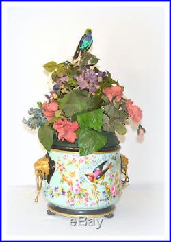 French Antique Singing Bird & Butterfly Jardiniere Music Box Musical Automaton
