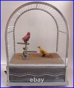 French Art Deco Automaton Singing Birdcage Glass Music Box Bird Cage Bontems Vtg