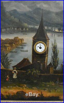 French / Swiss Musical Clock Painting With Music Box We Ship Worldwide