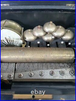 Full Orchestral Antique Music Box roller Bells Drums Brass cylinder Swiss Resto