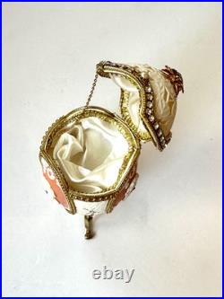 GREAT GIFT! Cameo Jeweled Real Ostrich Egg Pedestal Hinged MUSIC BOX VTG
