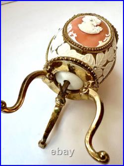 GREAT GIFT! Cameo Jeweled Real Ostrich Egg Pedestal Hinged MUSIC BOX VTG