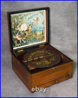 GREAT SOUNDING ANTIQUE POLYPHON DISC MUSIC BOX 21 cm. INCLUDING CHRISTMAS MUSIC