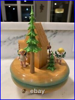 German Christmas Music Box Wood Nativity Vintage Germany 8.5 Steinbach Thorens