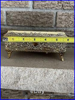 Gold Metal Filigree Automation Moving Enamel Butterfly Music Jewelry Box Japan