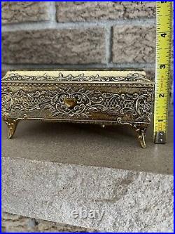 Gold Metal Filigree Automation Moving Enamel Butterfly Music Jewelry Box Japan