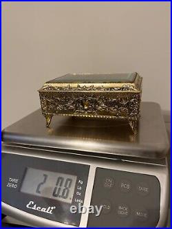 Gold Metal Filigree Automation Moving Enamel Butterfly Music Jewelry Box Japan