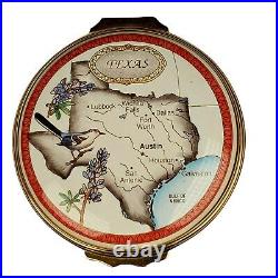Halcyon Days Enamel Trinket Box Texas Map Flag Alamo Friendship Used Mint Gift