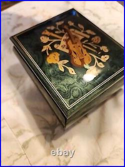 Handcrafted Mint Green Musical Instrument Theme Wood Inlay Jewelery Music Box