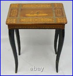 Intricate Italian Inlaid Marquetry Table With Swiss Thorens Music Box