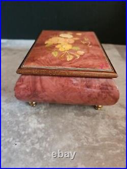Italian Floral Inlay Rosewood & Lacquered Musical Jewlery Box