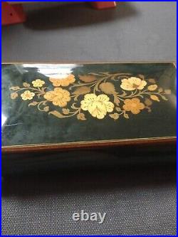 Italian Hand Crafted Inlaid Natural Wood, Reuge Musical Box with Key