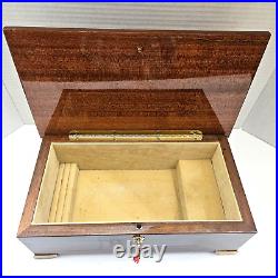 Italian Hand Crafted Inlaid Wood Reuge Swiss Music Jewelry Box with Lock and Key