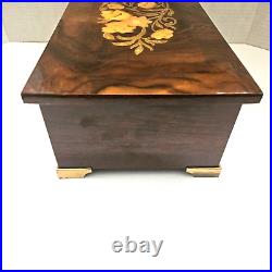 Italian Hand Crafted Inlaid Wood Reuge Swiss Music Jewelry Box with Lock and Key