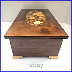 Italian Hand Crafted Inlaid Wood Reuge Swiss Music Jewelry Box with Lock and Key