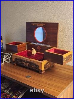 Italian Inlaid Wood Marquetry Dancer Fold Out Jewelry Box Works Vintage