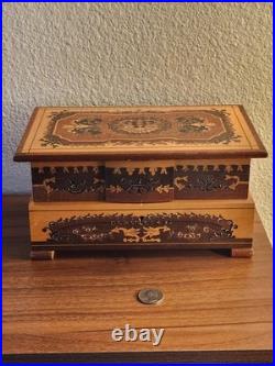 Italian Inlaid Wood Marquetry Dancer Fold Out Jewelry Box Works Vintage