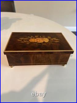 Italian Sorrento Wood Inlay Jewelry Trinket Reuge Music Box Plays Beauty & Beast