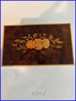 Italian Sorrento Wood Inlay Jewelry Trinket Reuge Music Box Plays Beauty & Beast