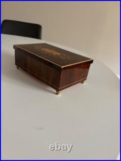 Italian Sorrento Wood Inlay Jewelry Trinket Reuge Music Box Plays Beauty & Beast