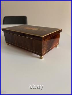 Italian Sorrento Wood Inlay Jewelry Trinket Reuge Music Box Plays Beauty & Beast