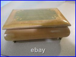 Italian inlaid footed wooden jewelry box / music box 1940's Romance