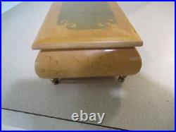 Italian inlaid footed wooden jewelry box / music box 1940's Romance