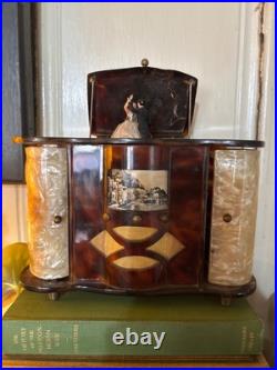 Italy, Vintage Automation Dancing Couple Music Box Celluloid TV Console Opens Up