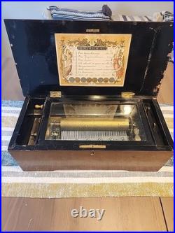 JH Heller Antique Swiss Columbia 8 Tune 4 Cylinder Music Box Works
