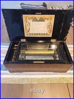 JH Heller Antique Swiss Columbia 8 Tune 4 Cylinder Music Box Works