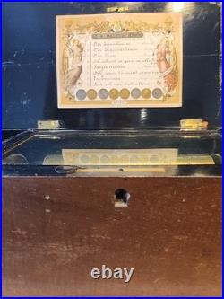 JH Heller Antique Swiss Columbia 8 Tune 4 Cylinder Music Box Works