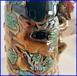 Japanese Fox Hunting Lidded Stein Red Fox Handle Music Box Plays How Dry I Am