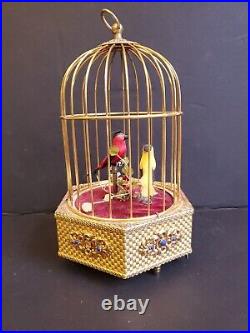 Jeweled Mechanical Automaton 2 Bird Birdcage Singing Music Box Eschel As Is