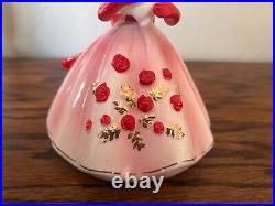 Josef Originals Figurine Music Box Lady with Puppy Pink Dress Red Gloves Roses