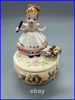 Josef Originals Music Box HTF Rare Girl With Dog And Cat