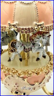 Keren Kopal Carousel Faberge Egg Pink Music Box Wind Up Horses E1300 SOLD OUT