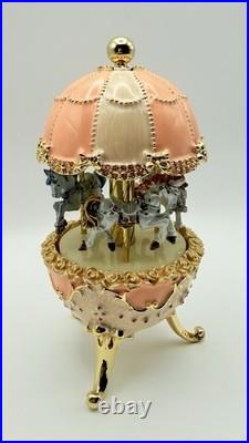 Keren Kopal Carousel Faberge Egg Pink Music Box Wind Up Horses E1300 SOLD OUT