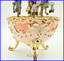 Keren Kopal Carousel Faberge Egg Pink Music Box Wind Up Horses E1300 SOLD OUT