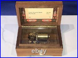 Key Wind SWISS REUGE cylinder music box, 2 Airs Song, oak & Glass Case