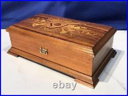 Key Wind SWISS REUGE cylinder music box, Airs Song, Walnut & Glass Case