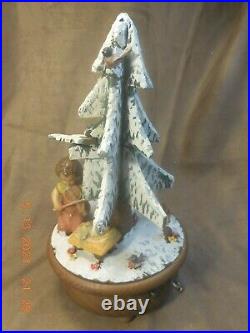 LARGE ANRI WHITE FLOCKED CHRISTMAS TREE With THORENS MOVEMENT O CHRISTMAS TREE