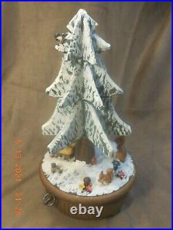 LARGE ANRI WHITE FLOCKED CHRISTMAS TREE With THORENS MOVEMENT O CHRISTMAS TREE