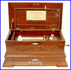 LARGE ANTIQUE SWISS CYLINDER MUSIC BOX MAHOGANY CASE With 3 CYLINDER DRAWER