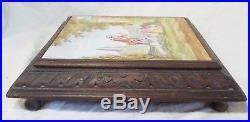 LARGE Antique FRENCH Wood & Porcelain Hand Painted Tile MUSIC BOX -WORKS