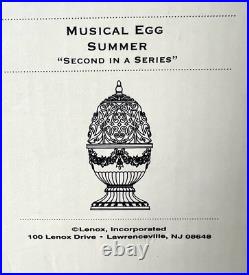 LENOX SUMMER Musical Egg Rotating Music Box 2002 Factory Pkgd Plays Summertime
